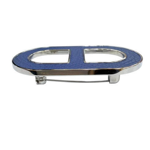 Brooch Leather and Metal Navy Silver