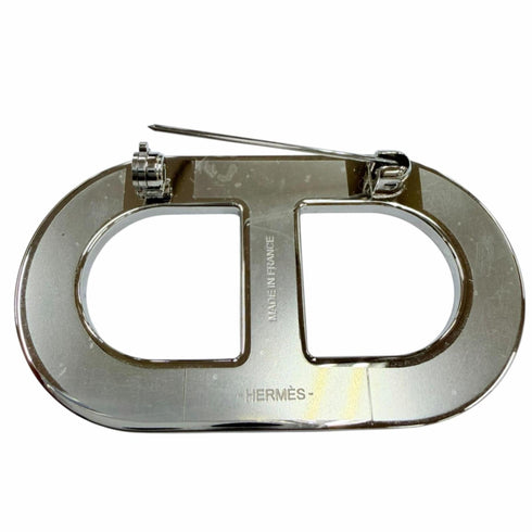 Brooch Leather and Metal Navy Silver