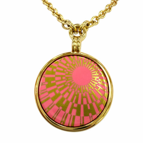 H Motif Pendant Necklace Gold and Pink Mini