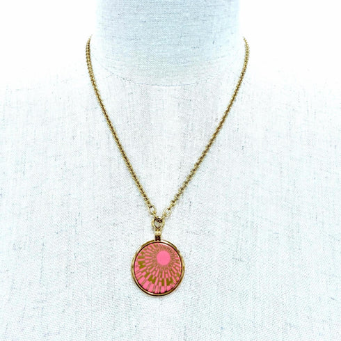 H Motif Pendant Necklace Gold and Pink Mini