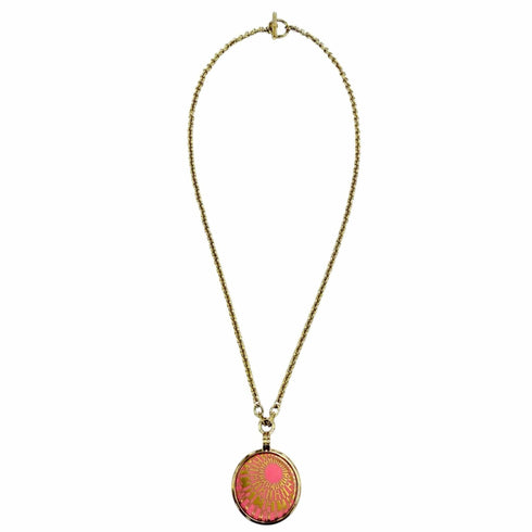 H Motif Pendant Necklace Gold and Pink Mini