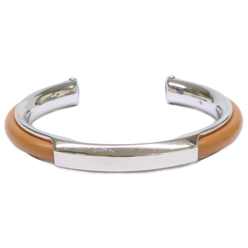 Leather and Metal Bangle Brown and Silver Bracelet