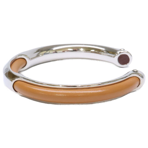 Leather and Metal Bangle Brown and Silver Bracelet