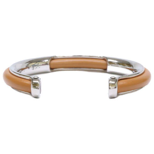 Leather and Metal Bangle Brown and Silver Bracelet