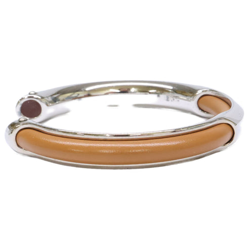 Leather and Metal Bangle Brown and Silver Bracelet