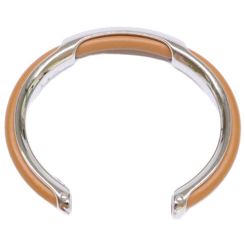 Leather and Metal Bangle Brown and Silver Bracelet