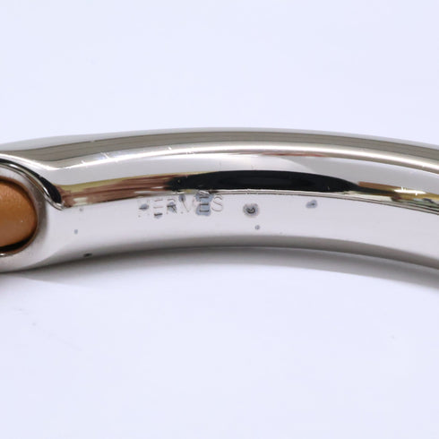 Leather and Metal Bangle Brown and Silver Bracelet