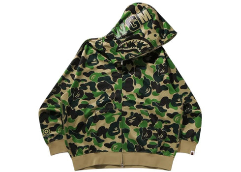 BAPE ABC Camo Rayon Relaxed Fit Shark Full Zip Hoodie Green