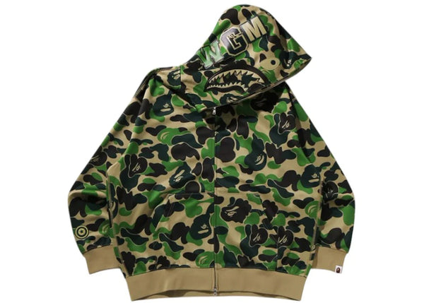 BAPE ABC Camo Rayon Relaxed Fit Shark Full Zip Hoodie Green
