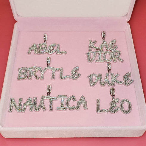 Custom Baguette Letter Pendant Necklace