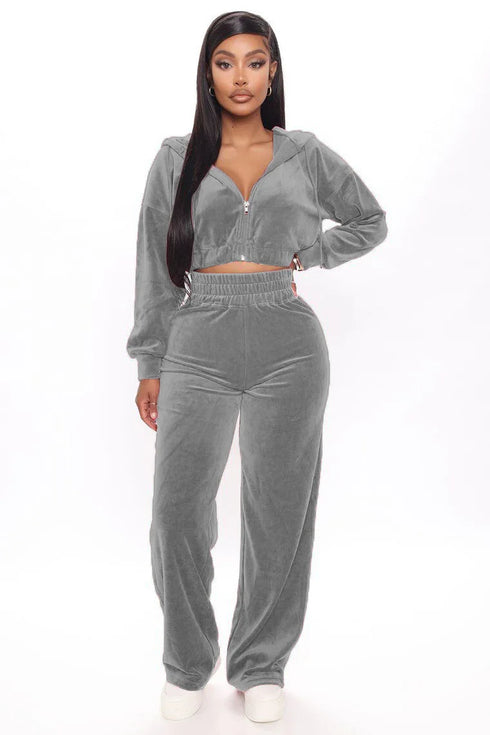 Solid Velvet Two Piece Tracksuit