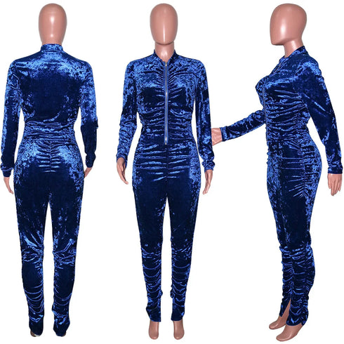 Velvet Stacked Zipper Tracksuit
