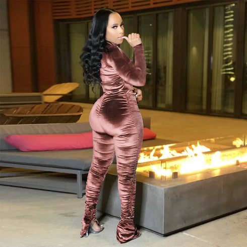 Velvet Stacked Zipper Tracksuit