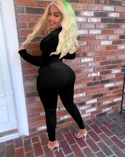 Velvet Hoodie Crop Top Tracksuit