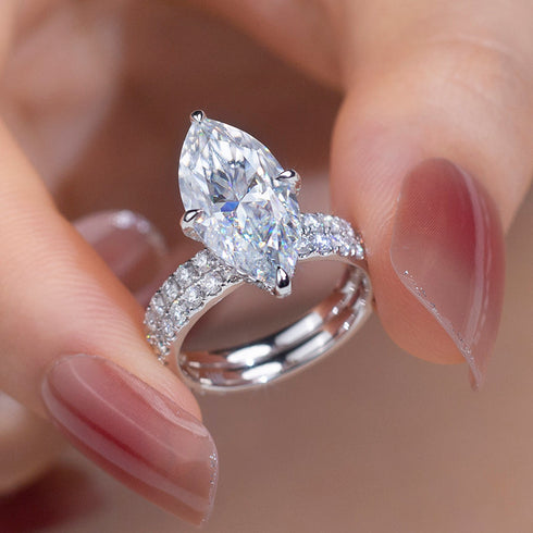 10K Solid Gold Selena Marquise Cut Moissanite Engagement Ring Set