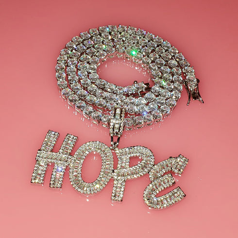 Custom Baguette Letter Name Necklace – Iced Out Pendant with Tennis Chain