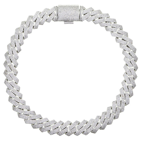 19mm Diamond Prong Cuban Chain White Gold