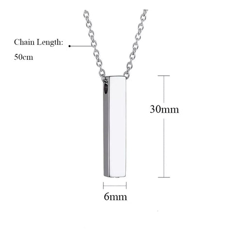 Stainless Steel Vertical Cubic Bar Container Urn Memorial Pendant Necklace