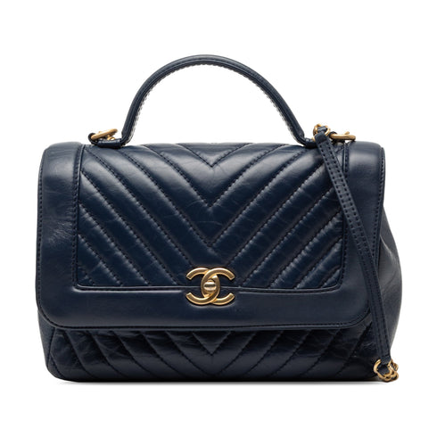 Top Handle Flap Bag Chevron Calfskin Small