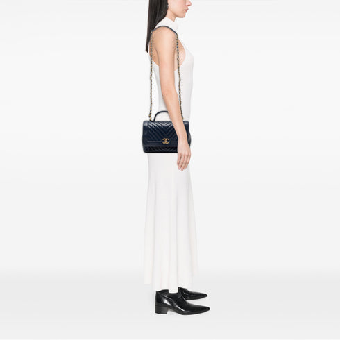 Top Handle Flap Bag Chevron Calfskin Small