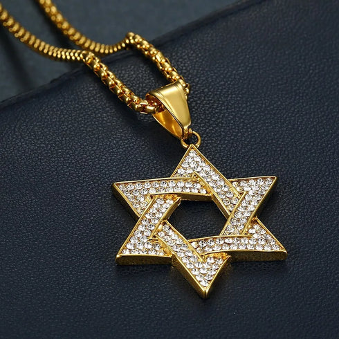Double Row Iced Out Jewish Star of David Necklace
