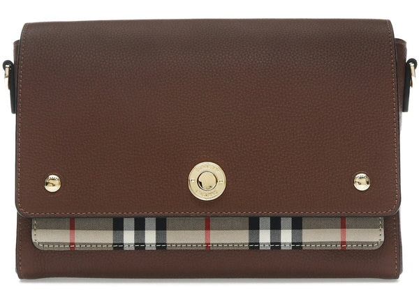 Burberry Vintage Check and Leather Note Crossbody Bag Tan