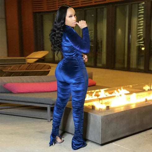 Velvet Stacked Zipper Tracksuit