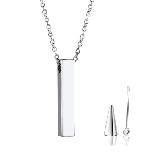 Stainless Steel Vertical Cubic Bar Container Urn Memorial Pendant Necklace