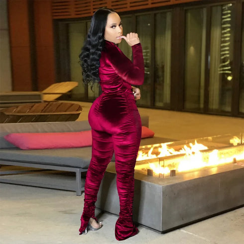 Velvet Stacked Zipper Tracksuit
