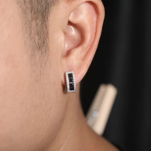 S925 Moissanite Black Baguette Diamond Huggie Earrings