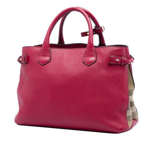Banner Tote Leather and House Check Canvas Medium