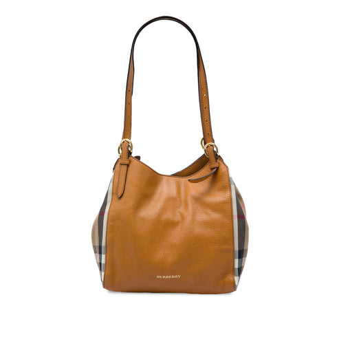Canterbury Tote Leather and House Check Canvas Small