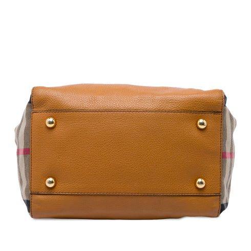 Canterbury Tote Leather and House Check Canvas Small