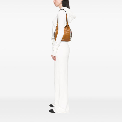 Canterbury Tote Leather and House Check Canvas Small