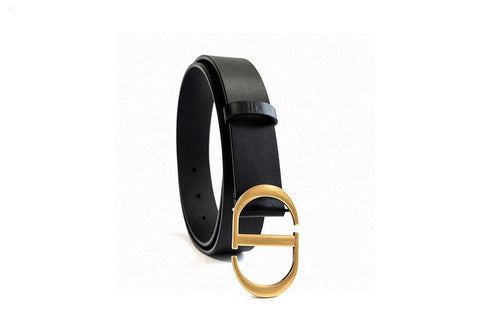 Dior Black Calfskin Belt with Gold Buckle