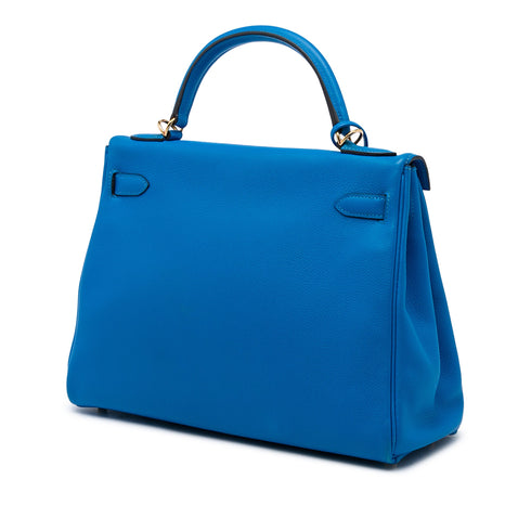 Kelly Handbag Blue Togo with Gold Hardware 32