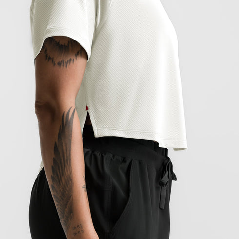 ASRV x Tonal Women's AeroSilver® Cropped Training Tee - Ivory Cream