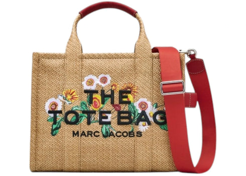 Marc Jacobs The Medium Tote Embroidery Daisy Raffia Natural