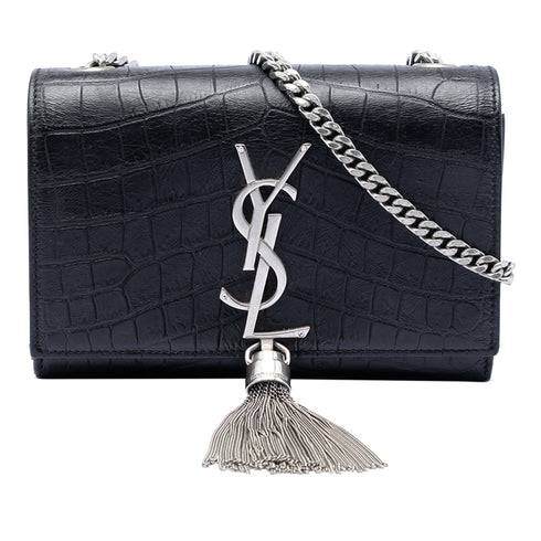 Classic Monogram Tassel Crossbody Bag Crocodile Embossed Leather Small