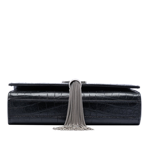 Classic Monogram Tassel Crossbody Bag Crocodile Embossed Leather Small