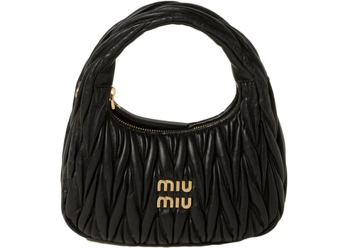 Miu Miu Wander Matelasse Nappa Leather Mini Hobo Bag Black