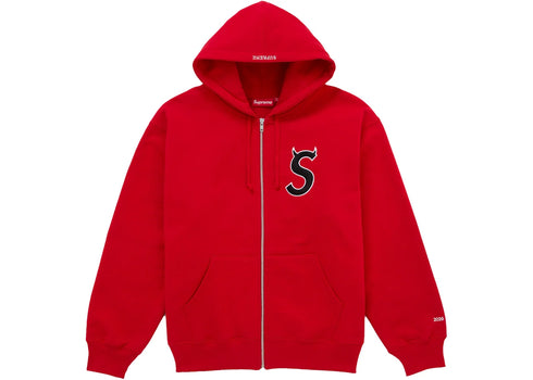 Supreme Devil S Logo Zip Up Hooded Sweatshirt Red
