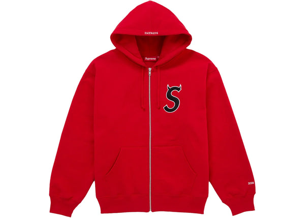 Supreme Devil S Logo Zip Up Hooded Sweatshirt Red