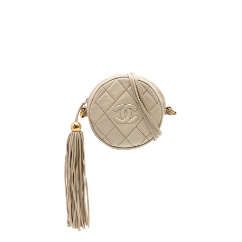 Vintage Round Tassel Crossbody Bag Quilted Leather Mini