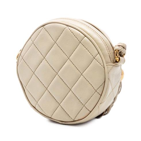 Vintage Round Tassel Crossbody Bag Quilted Leather Mini