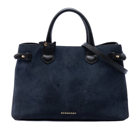 Banner Tote Leather and House Check Canvas Medium