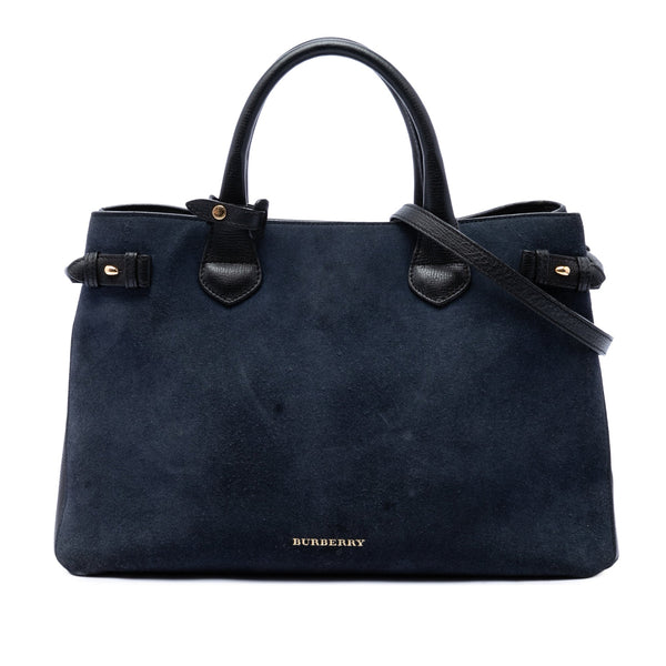 Banner Tote Leather and House Check Canvas Medium