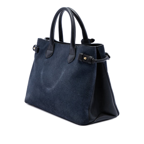 Banner Tote Leather and House Check Canvas Medium