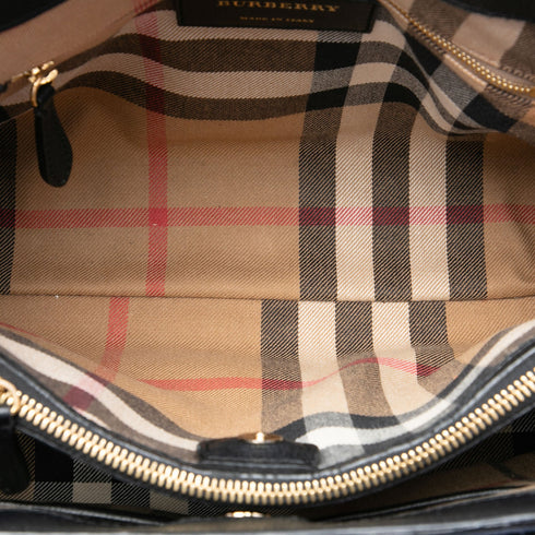 Banner Tote Leather and House Check Canvas Medium
