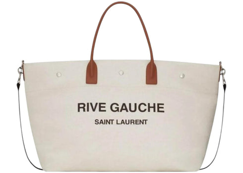 Saint Laurent Rive Gauche Maxi Tote Cream/Brown